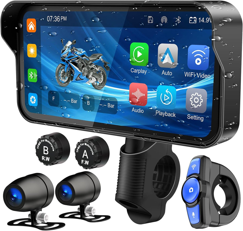 6.25" Motorcycle Carplay with HD Waterproof Touchscreen, Android Auto, T...