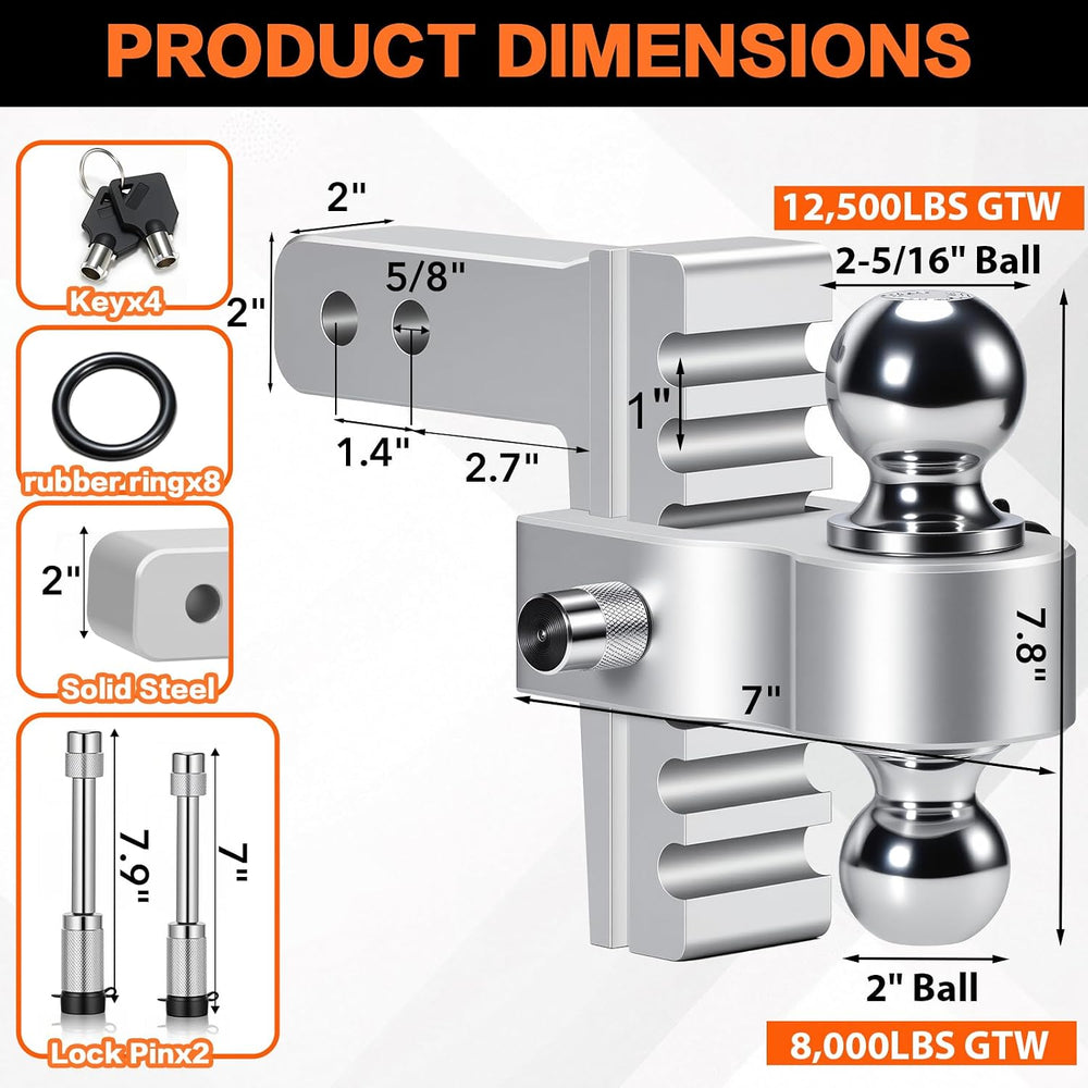 Aircraft Aluminum Adjustable Trailer Hitch for 2 Inch Receiver, Tow Dual Ball...
