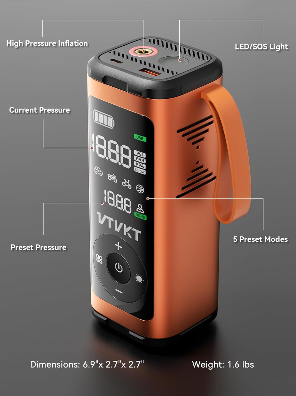 Tire Inflator Portable Air Compressor, 12000mAh Handheld Cordless Air Pump