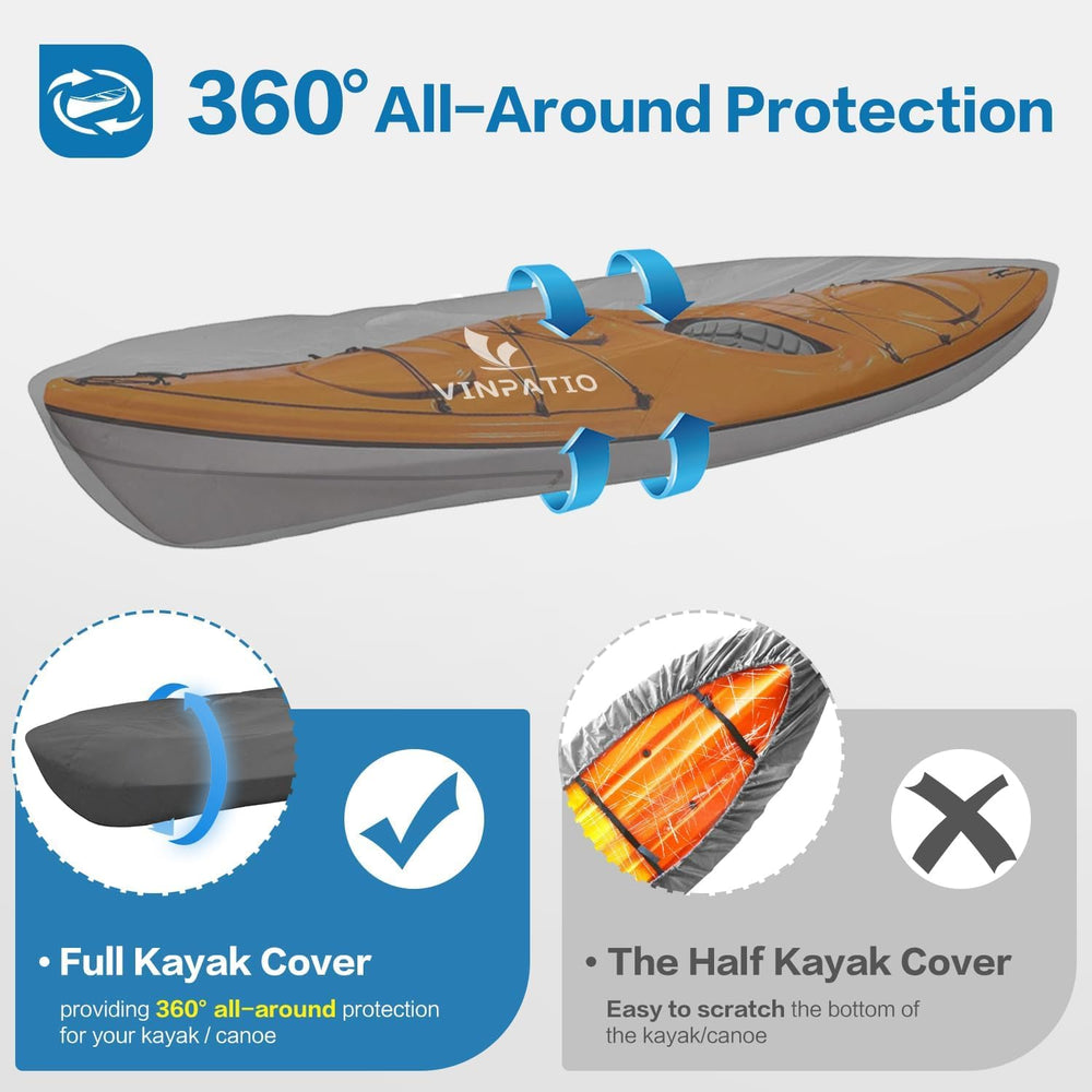 Kayak Cover 10ft 600D Waterproof Heavy Duty, Full Coverage Canoe Cover with U...