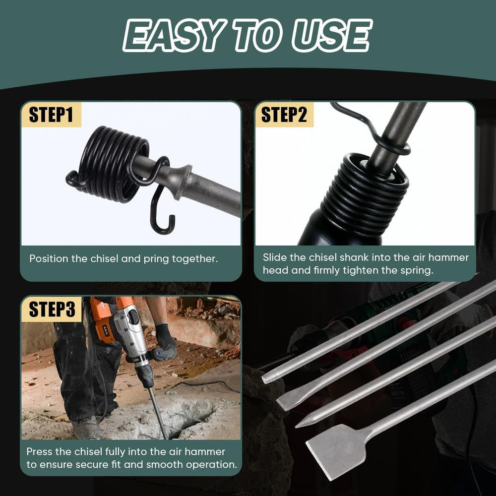 4Pcs Air Hammer Chisel Bits, 17.7 Inch Long Air Flat Chisels, Pneumatic Cold ...