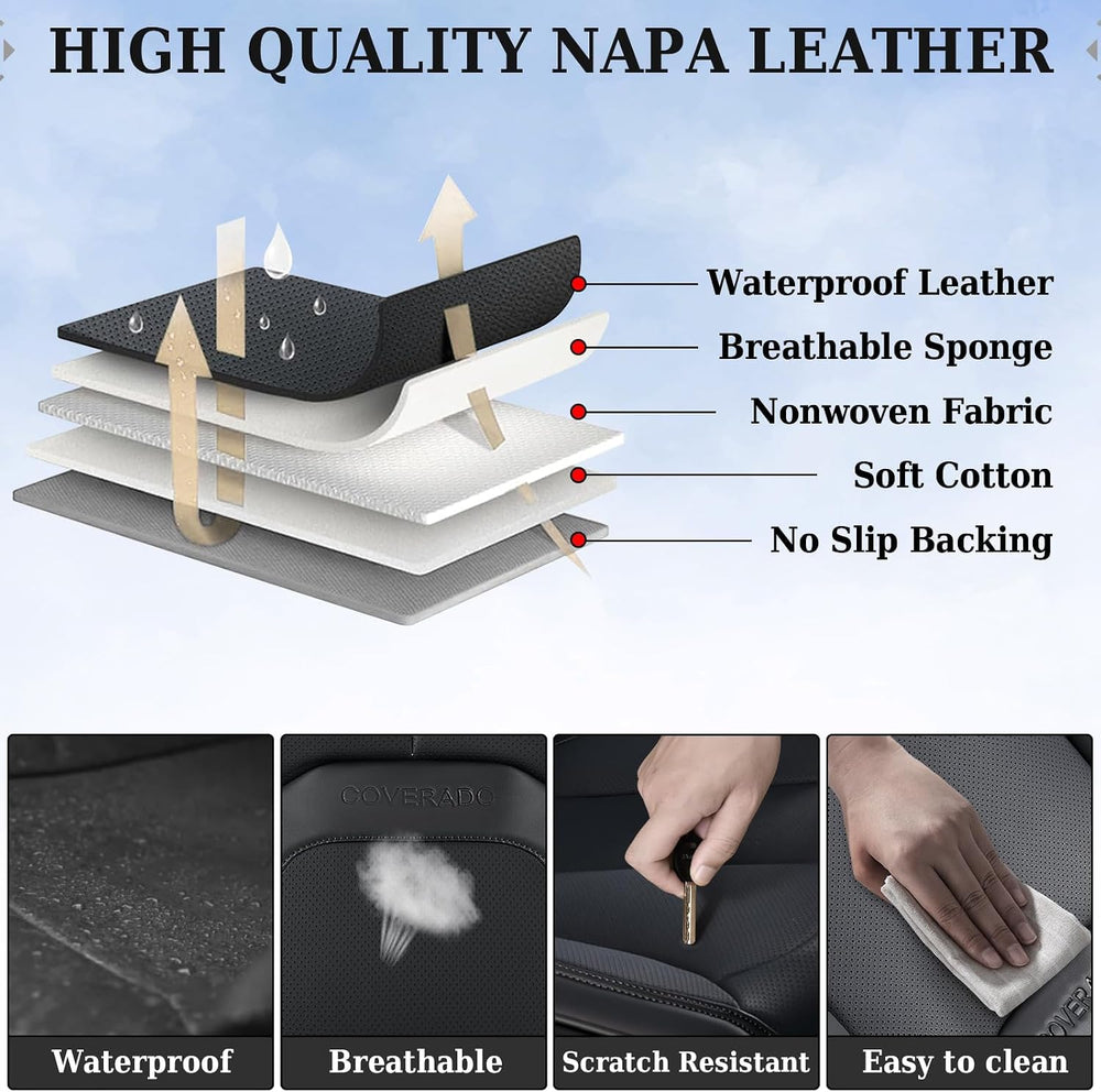 Coverado Car Seat Covers Full Set, Premium Nappa Leather Seat Covers for Car,...