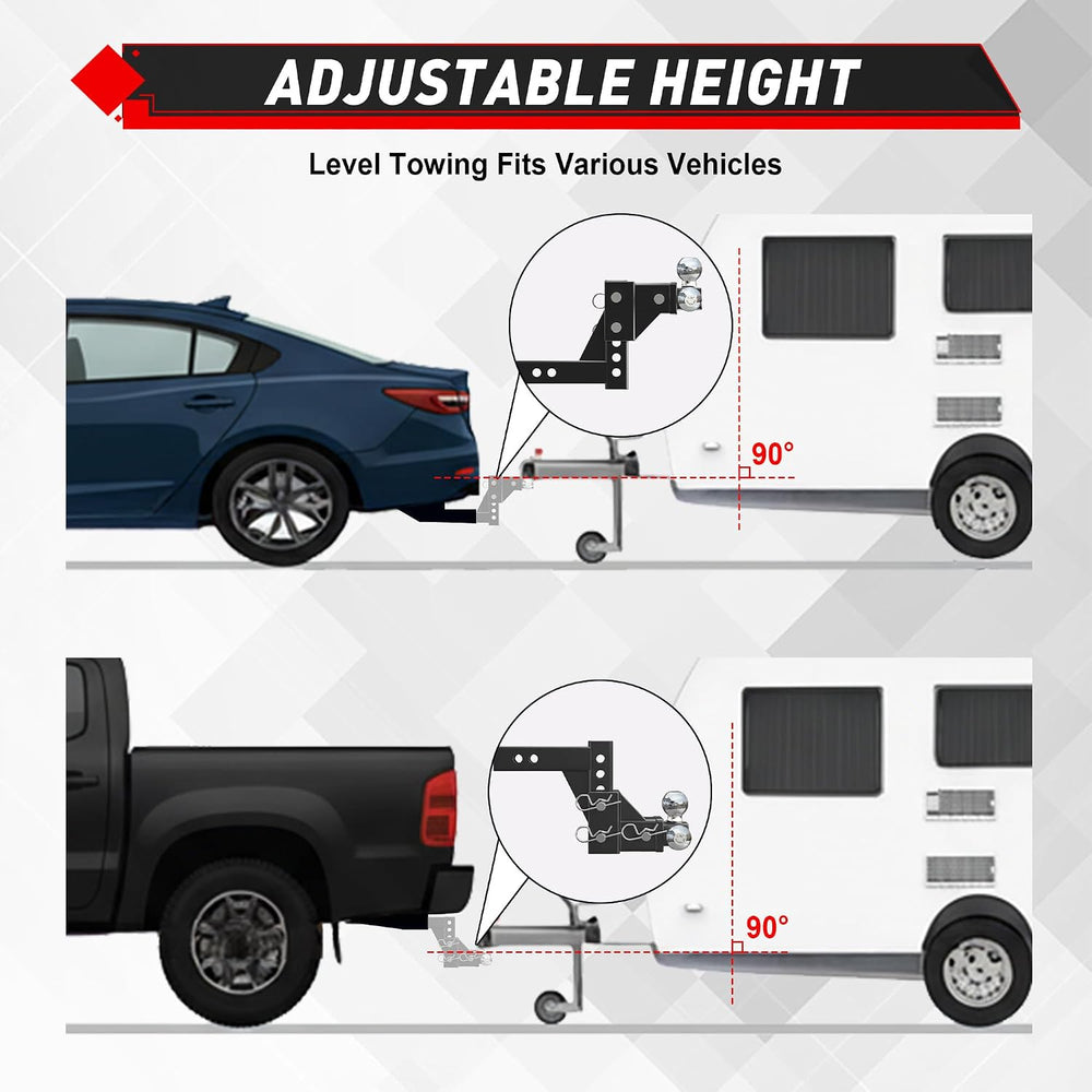 TYT Adjustable Tri-Ball Hitch Ball Mount for 2-Inch Receiver