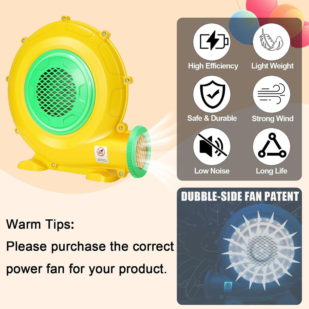 Bounce House Blower, 550W/0.73HP Commercial Air Blower with Double-Sided Fan ...