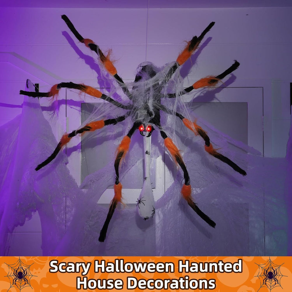 44" Halloween Animatronic Giant Hanging Spider Move Up & Down with E...
