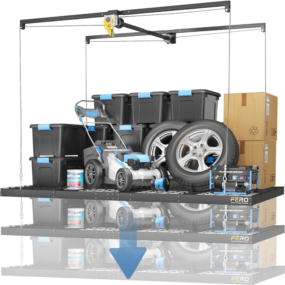 Overhead Garage Storage Rack โ 4x8 FT Garage Ceiling Storage Racks with Safet...