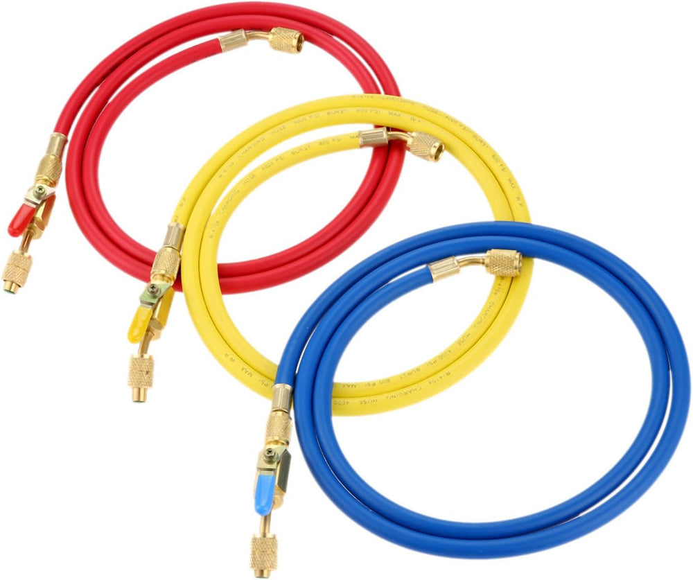 Refrigerant A/C Charging Hoses with Ball Valves, 3-Color 60" R410A HVAC ...