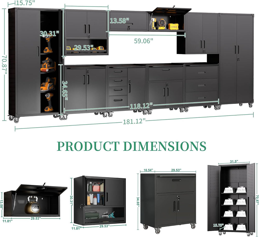 10-Piece Heavy Duty Steel Garage Cabinet System | All-in-One Modular Garage C...
