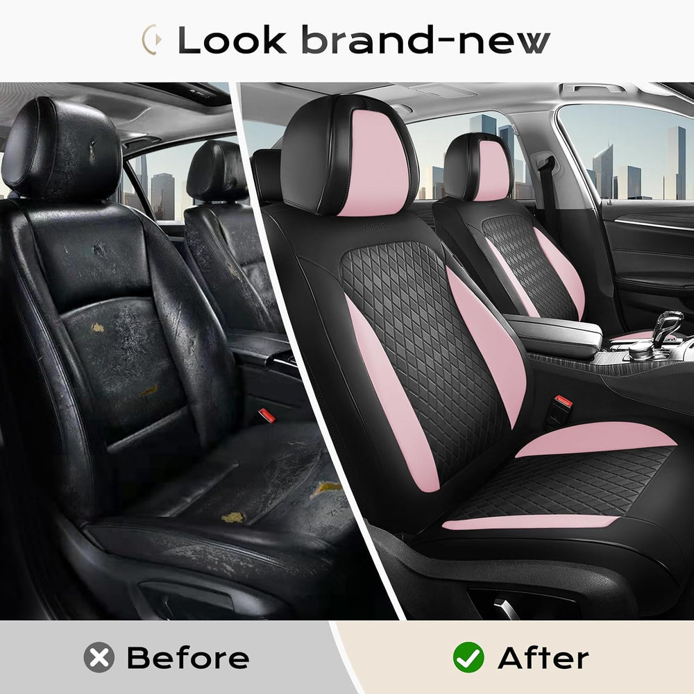 Coverado Car Seat Covers Full Set, Leather Seat Covers for Cars, Waterproof C...