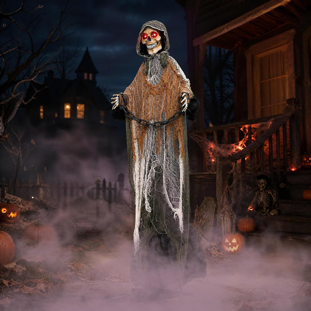 Tangkula 5.7 FT Life-Size Animated Halloween Skeleton Reaper with Chain