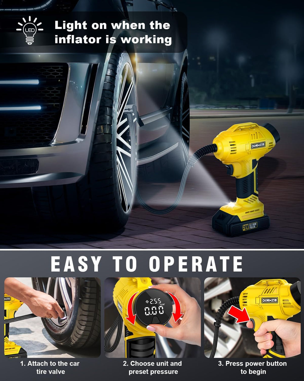 Tire Inflator Portable Air Compressor, 150 PSI Handheld Air Pump for Car Tire...