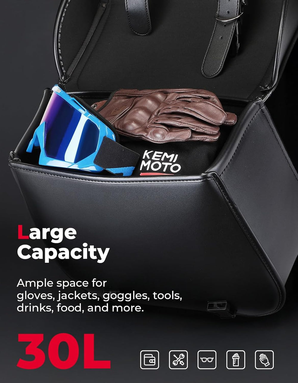 KEMIMOTO Motorcycle Saddlebags 30L Large Capacity Universal Saddle Bags