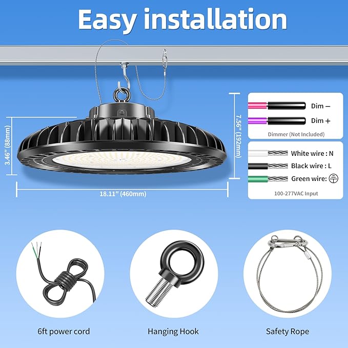 9 Pack 500W LED High Bay Light 72, 500LM DLC ETL Listed Industrial Grade UFO ...