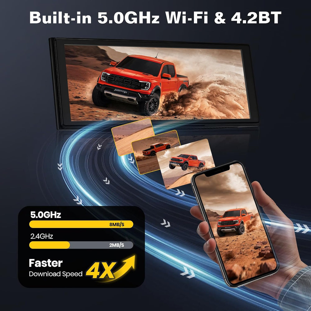 10.26'' Wireless CarPlay Screen for Car with 4K Dash Cam & 1080P ...