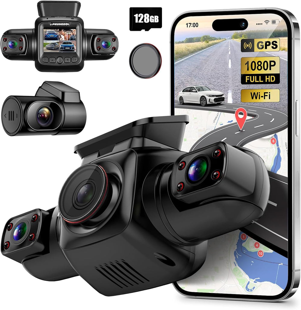 PRUVEEO 360 Degree View 4 Channel Dash Cam Front and Rear Inside Left Right, ...