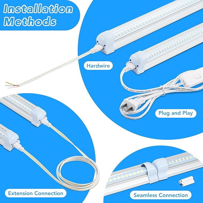 T8 LED Shop Lights 4FT, 4 Pack 60W 9600LM 6000K Daylight White, Linkable