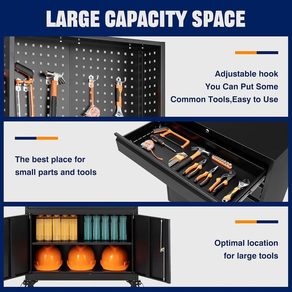 Metal Garage Storage Cabinet with Wheels,3-Drawer Rolling Tool Cabinet with 2...