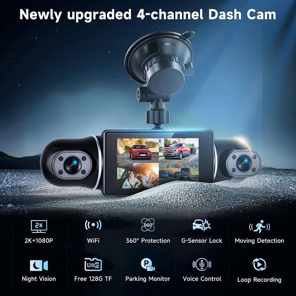 4 Channel Dash Cam with Front Rear Left Right Cameras, 360° Car Camera System...