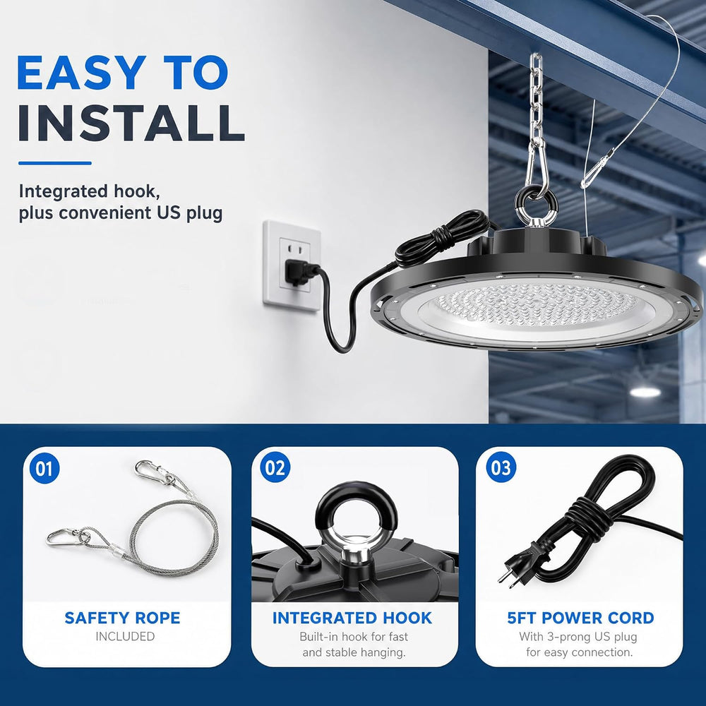UFO LED High Bay Lights 200W 10 Pack 5000K Daylight with 5ft Plug