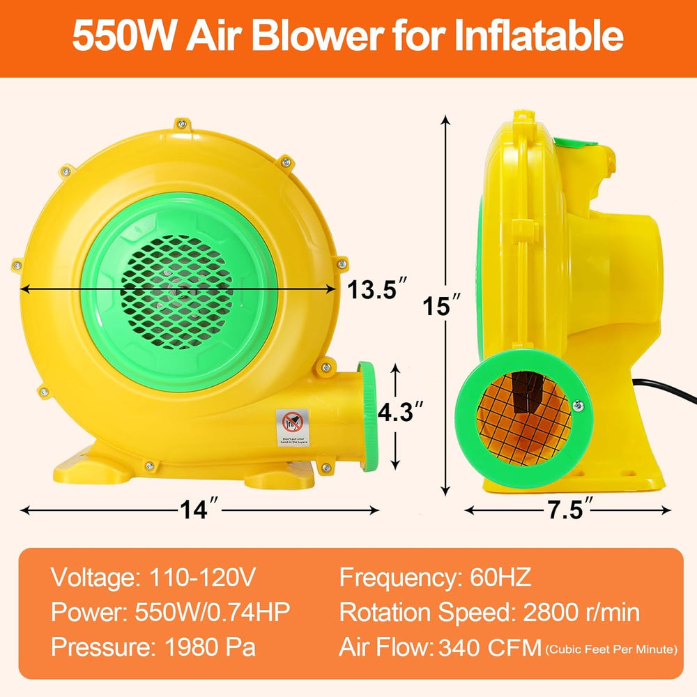 Bounce House Blower, 550W/0.73HP Commercial Air Blower with Double-Sided Fan ...