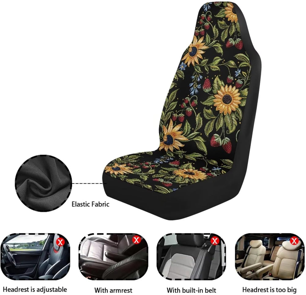 Strawberry & Sunflower Print Car Seat Covers for Men Women, Auto Decorati...