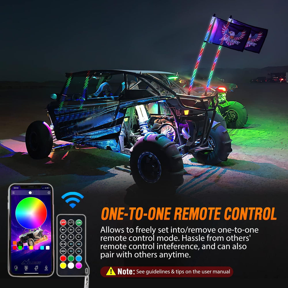 Nilight 2PCS 4FT RGB LED Whip Lights APP & Remote Control, DIY Lighted Whip