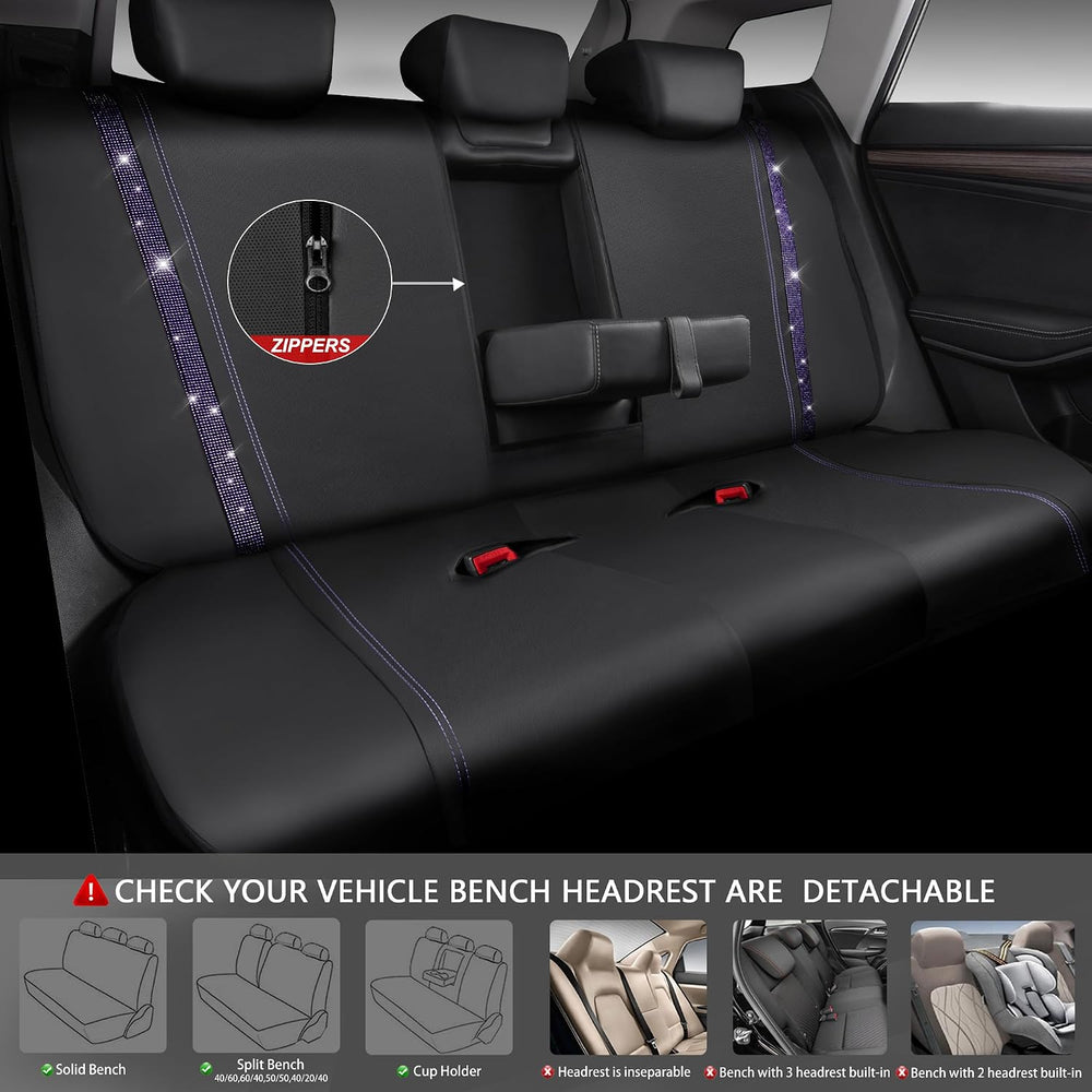 CAR PASS Bling Diamond Car Seat Covers Full Set,Shining Rhinestone Waterproof...