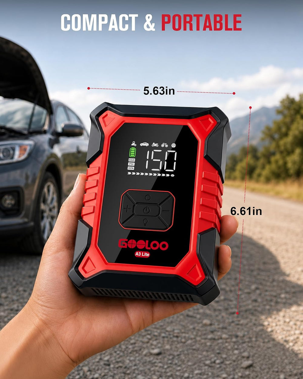 GOOLOO A3 Lite 12V 2500A Portable Car Jump Starter with Air Compressor