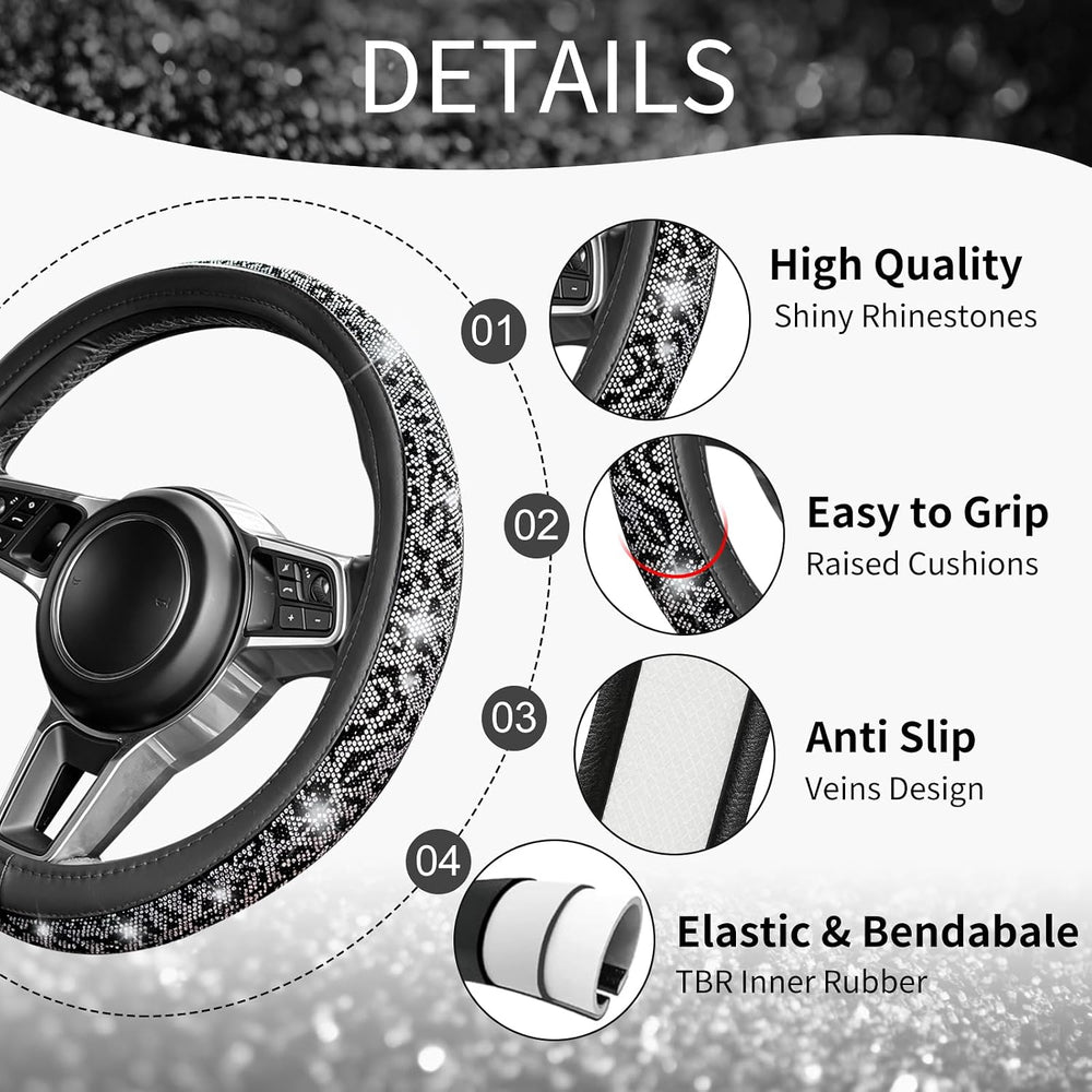 11 pcs Bling Snow Leopard Car Accessories Set for Women, Cheetah Print Steeri...