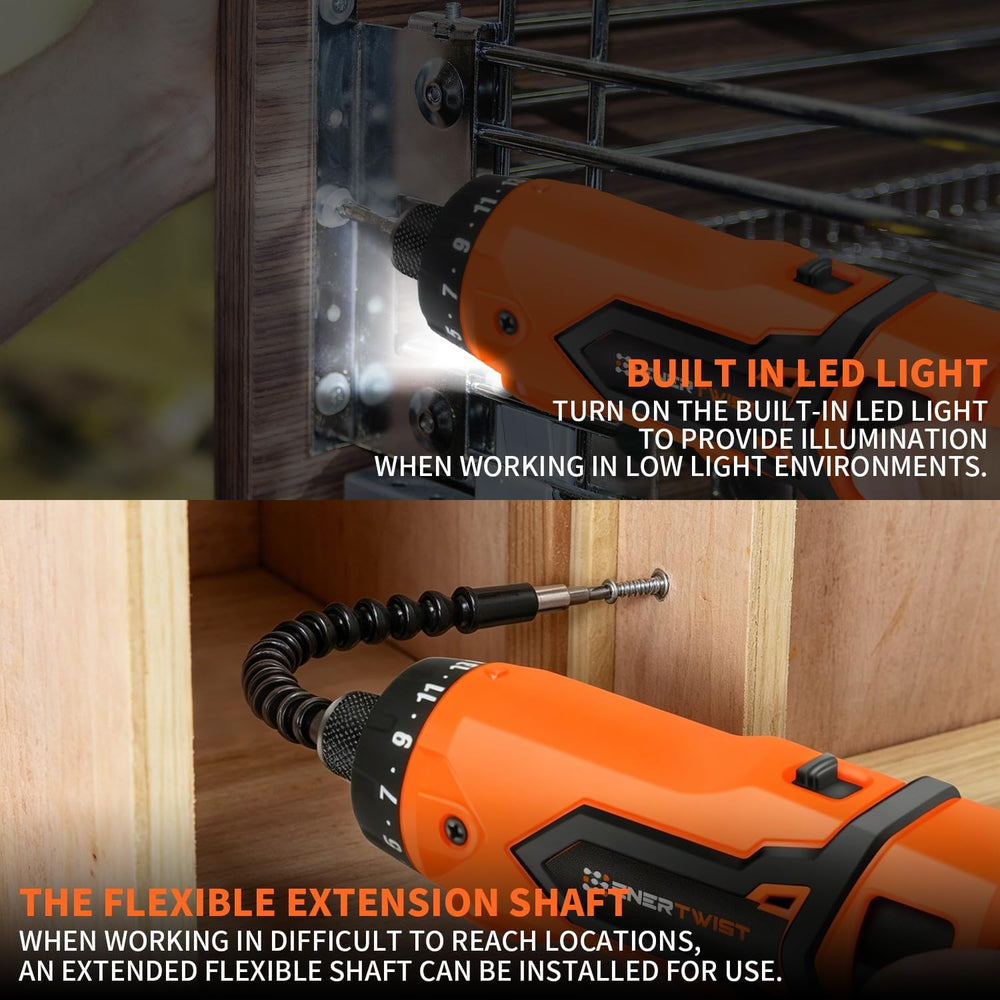ENERTWIST 8V Cordless Screwdriver, 82 Accessory Kit, Max 10Nm 21+1 Cluth