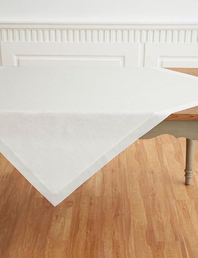 Solino Home Linen White Square Tablecloth 52 x 52 Inch - 100% Pure Linen Tabl...