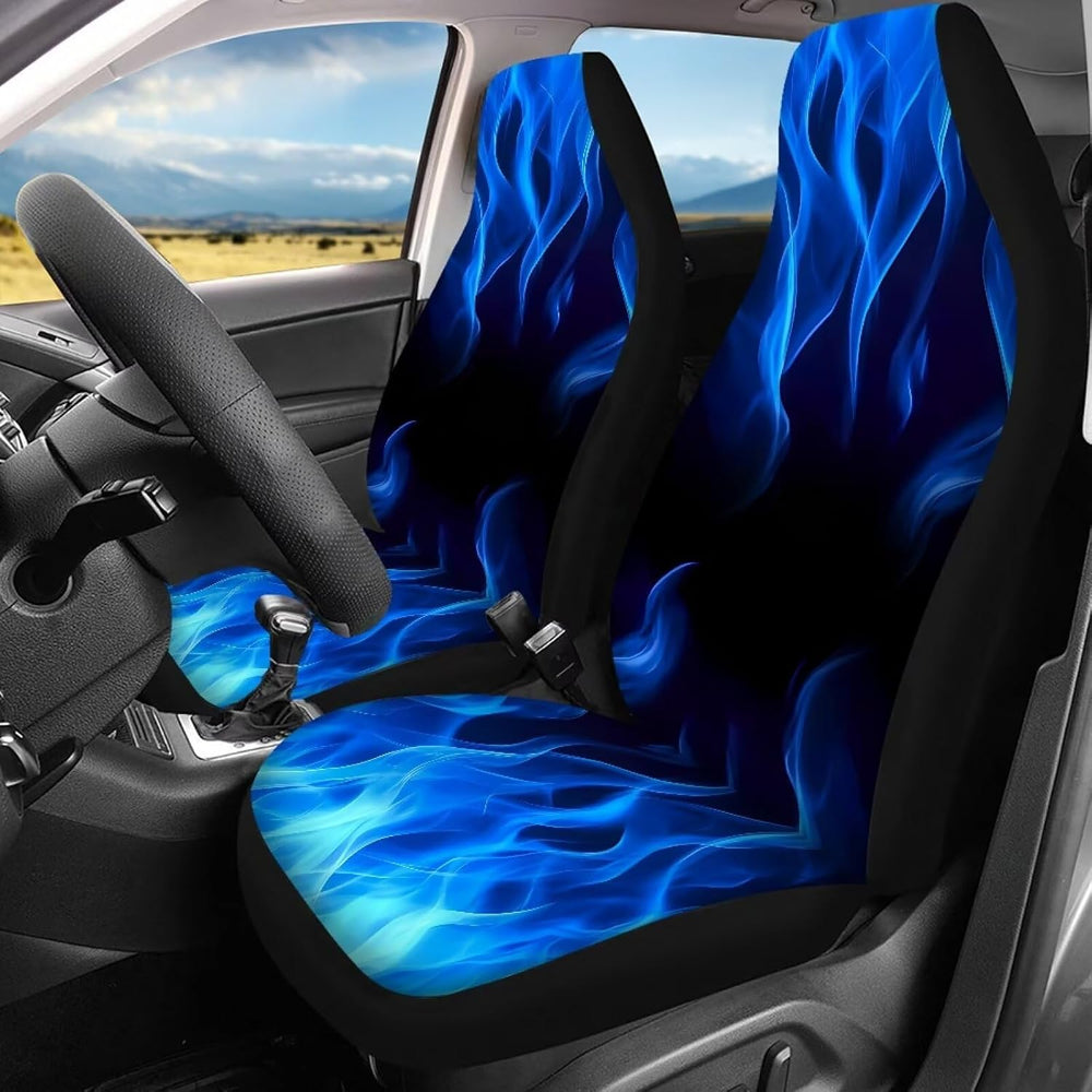 Car Seat Covers Full Set for Women Blue Fire Front Back Seat Protector Cover ...