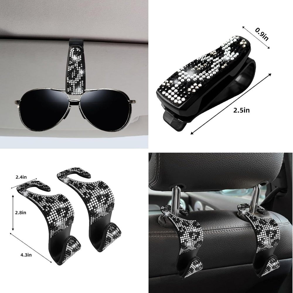11 pcs Bling Snow Leopard Car Accessories Set for Women, Cheetah Print Steeri...
