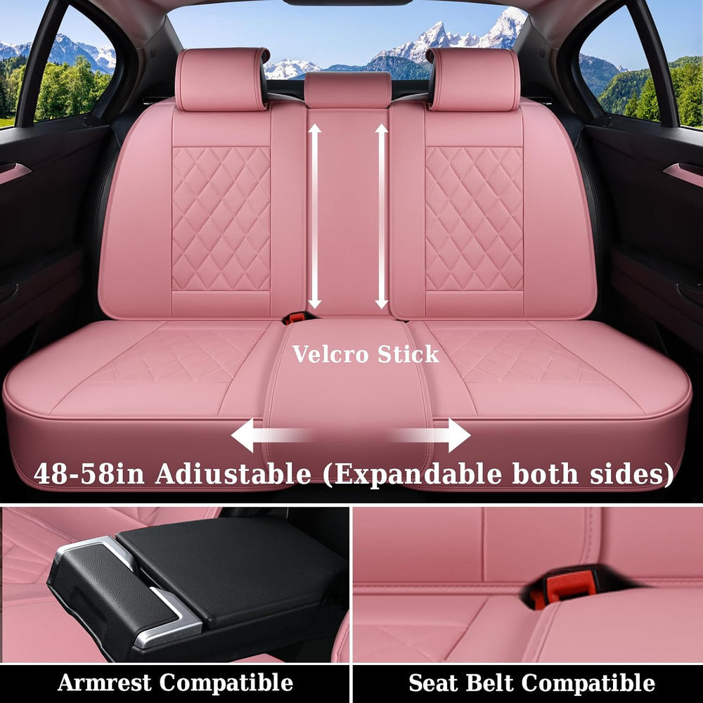 Coverado Car Seat Covers Full Set, Pink Leather Seat Covers for Cars, Univers...