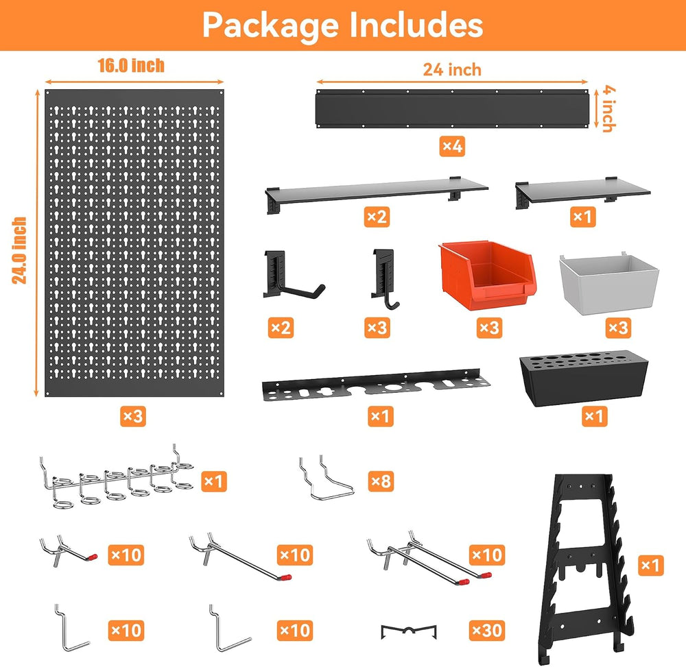 WALMANN 113 PCS Pegboard Wall Organizer Kit with Pegboard Hooks, Black