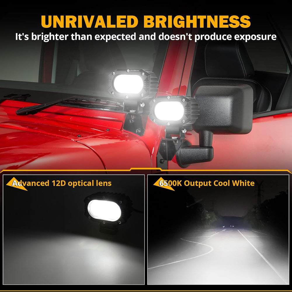 Auxbeam 4 Inch R4 Series LED Square Pod Light, 60W White Driving Spot Beam