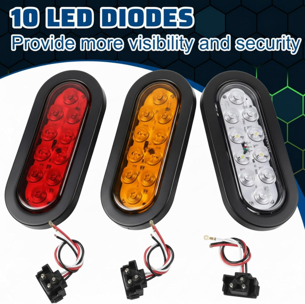 12 Pack Oval LED Trailer Light Kit,Red, White, Yellow