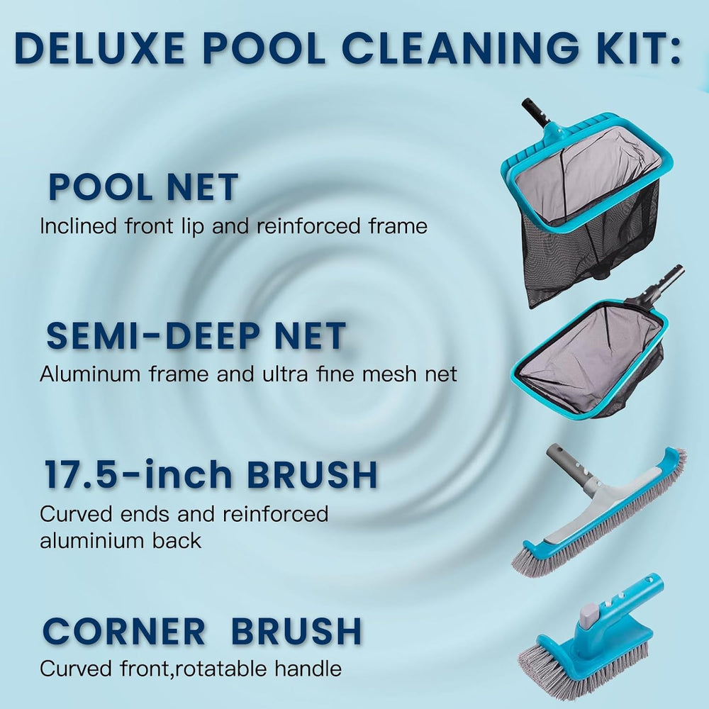 4-Piece Pool Cleaning Kit with Curved Brush, No Pole