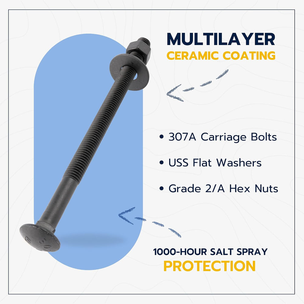 3/8" x 7" (25 Pack) Black Carriage Bolt Kit, Grade 307A, Ceramic Co...