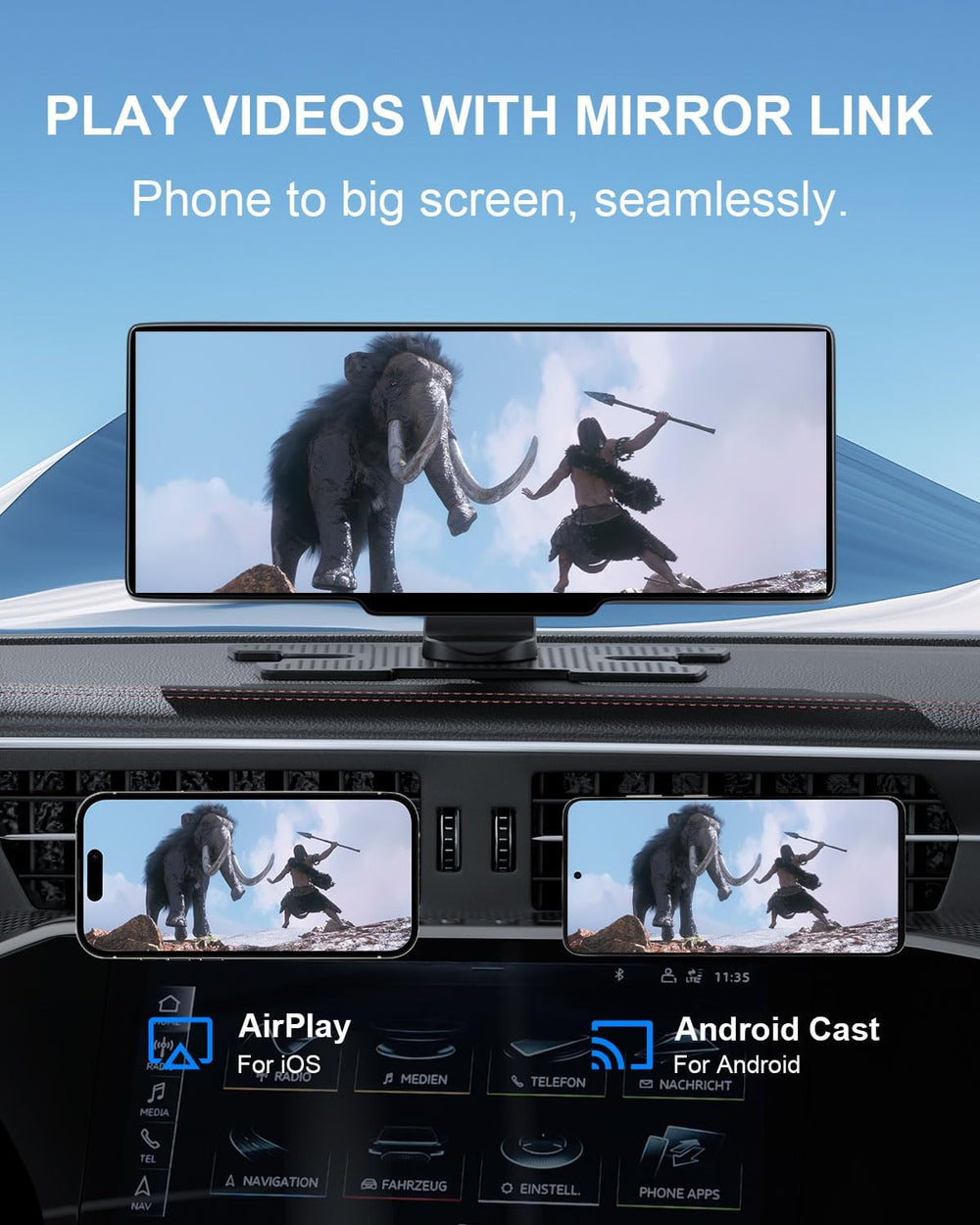 Carplay Screen for Car, 10.26" Wireless Apple CarPlay & Android Auto
