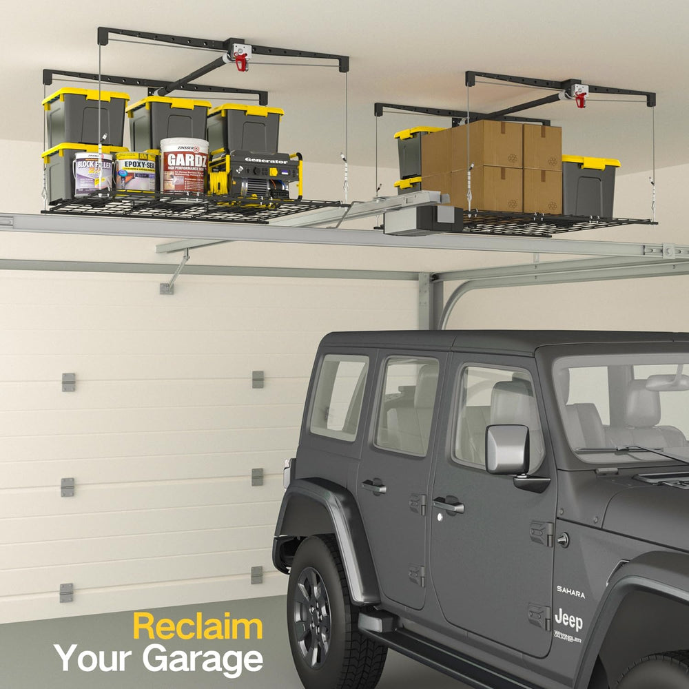 Overhead Garage Storage Rack for 10-12ft Ceiling, Heavy-duty 4x4 FT Garage Ce...
