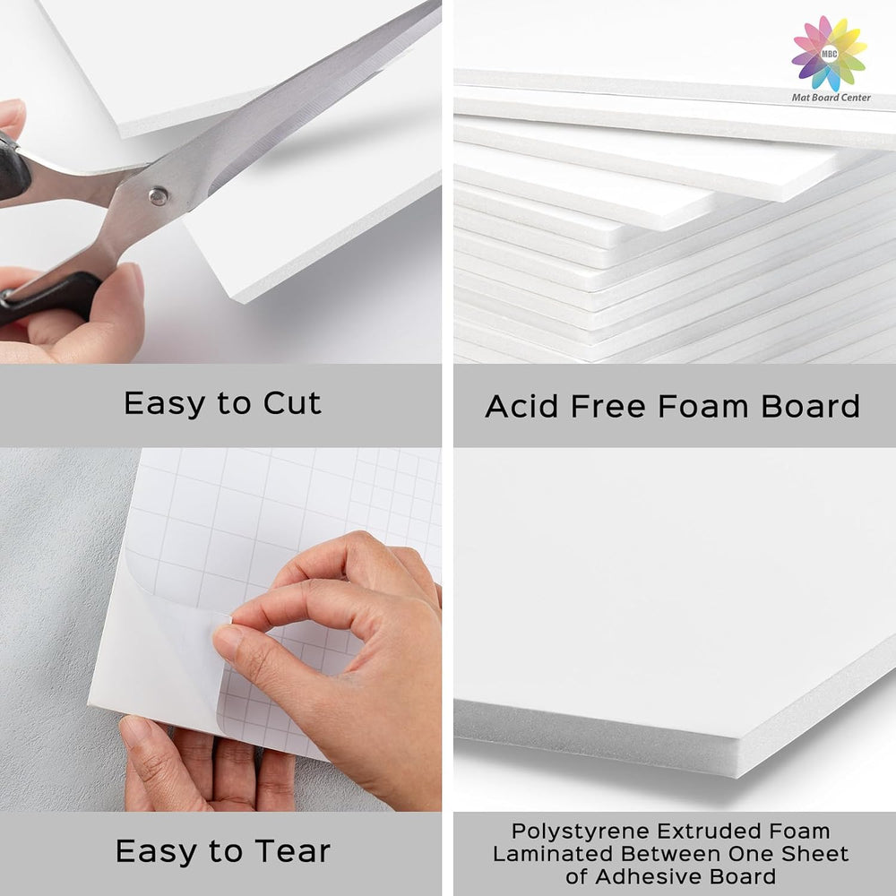 Mat Board Center 10 Pack 12x16 Self Adhesive White Foam Board 3/16" Thick
