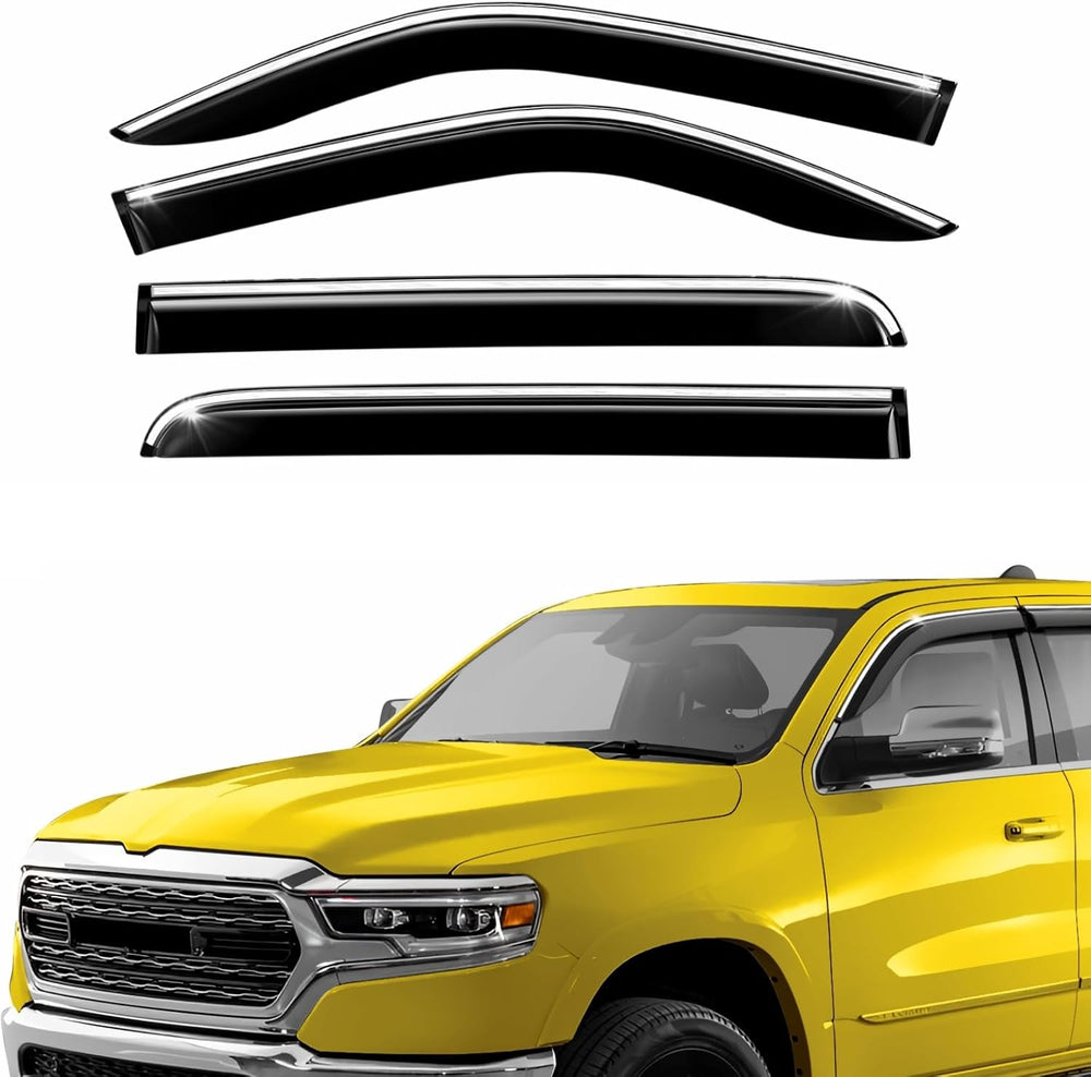 Extra Durable Window Deflectors Chrome Trim Tape-On Window Visors Rain Guards...