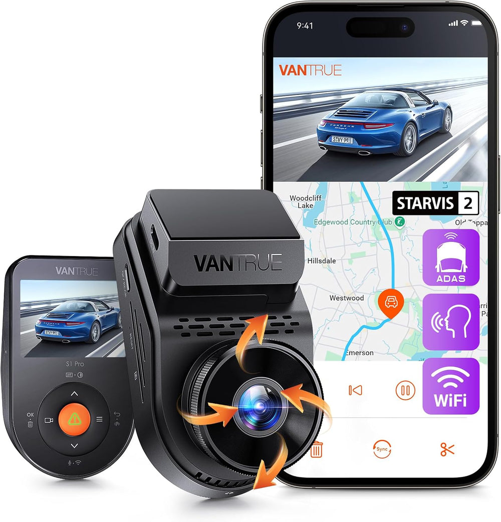 Vantrue S1 Pro 2.7K STARVIS 2 Mini Dash Cam Front, ADAS AI Car Camera