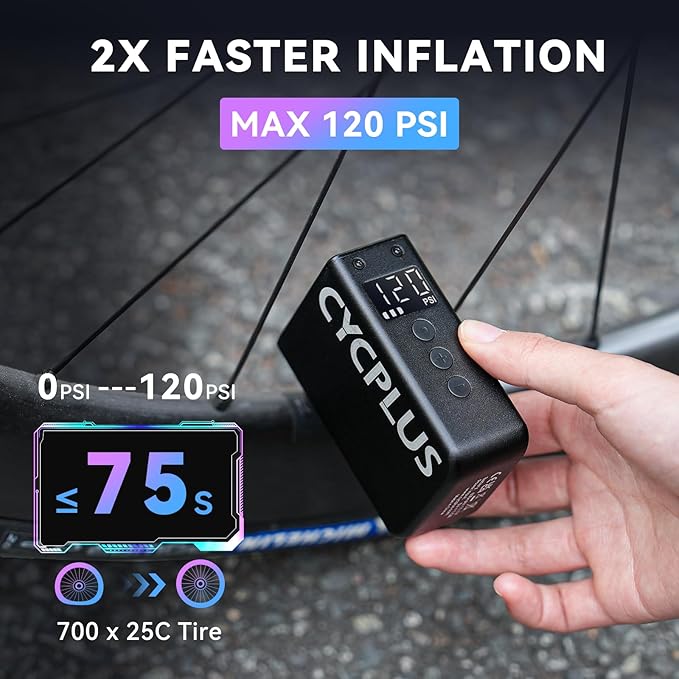CYCPLUS Tiny Pump Mini with Gauge, Max 120 PSI Cordless Bicycle Air Pump