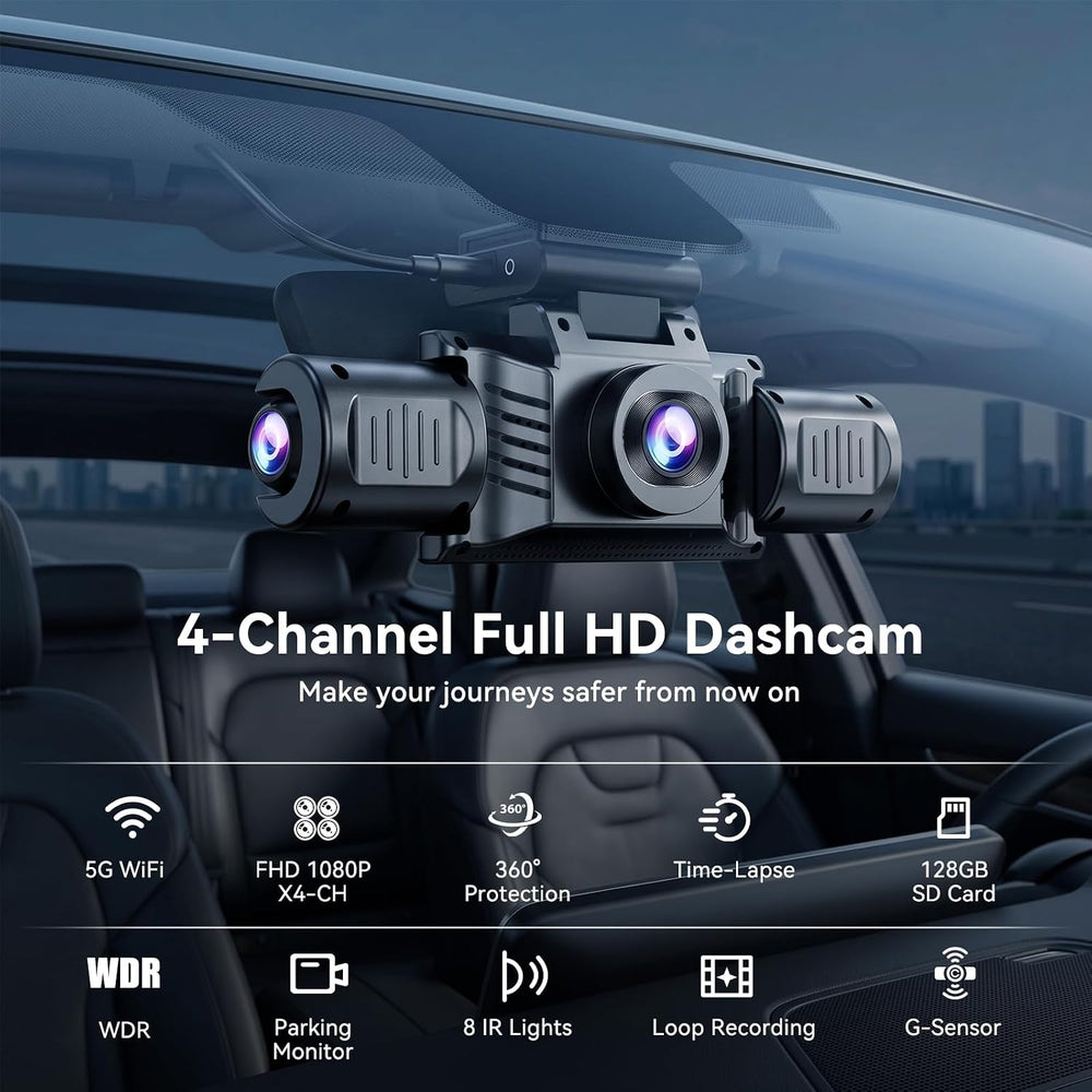New 4 Channel Dash Cam 360ยฐ View -128GB Card Dash Camera for Cars