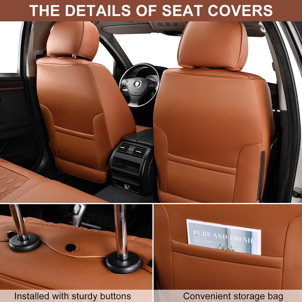 Car Seat Covers Full Set, Breathable Leather Automotive Front and Rear Seat C...