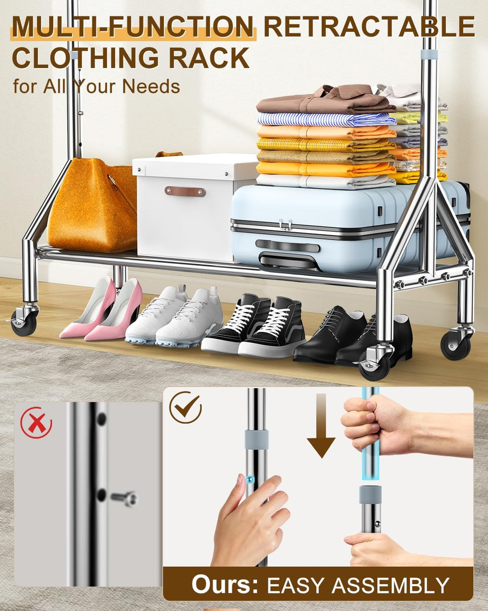 Upgraded 100% Stainless Steel Clothing Rack Load 760LBS, Heavy Duty Clothes R...