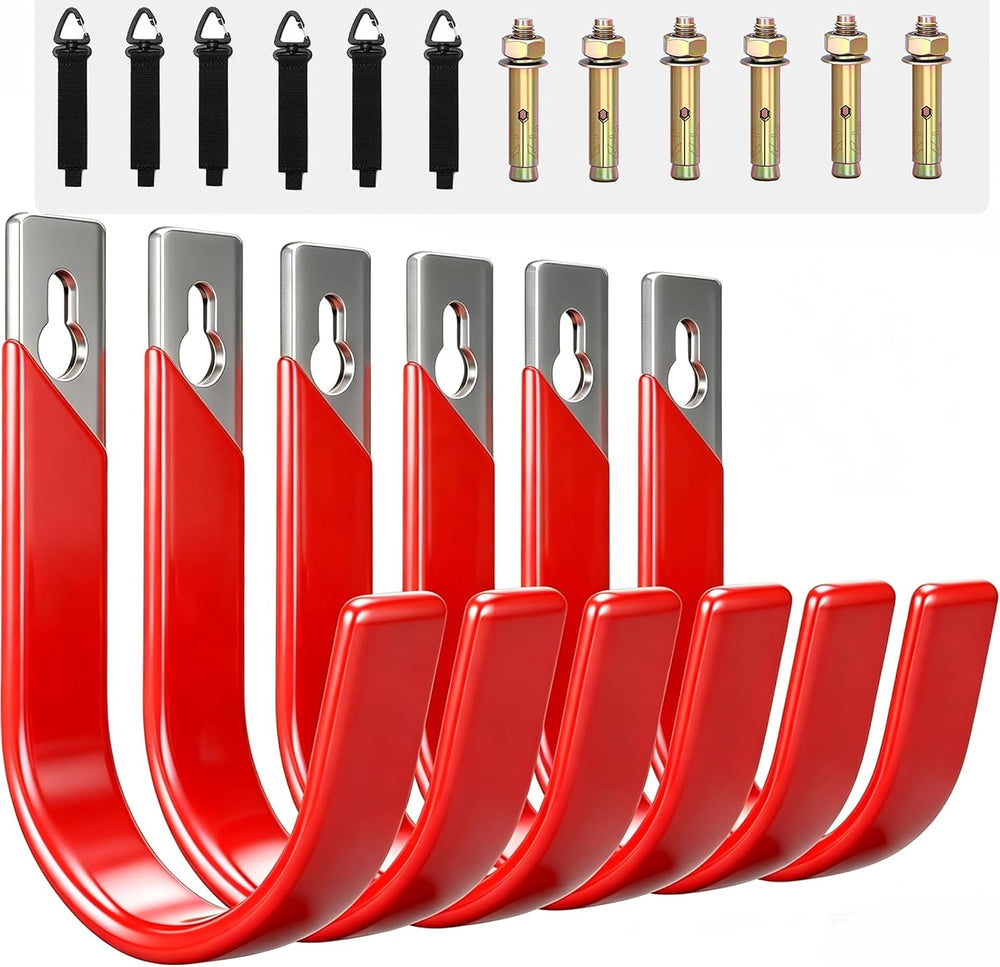 6 Pack Metal Garage Hooks, Heavy Duty Hose Hanger Wall Mounted Utility Storag...