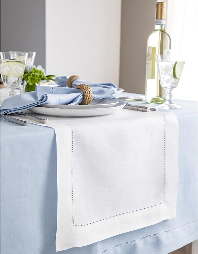 Solino Home Linen Table Runner 90 Inches Long - Classic Hemstitch 100% Pure L...